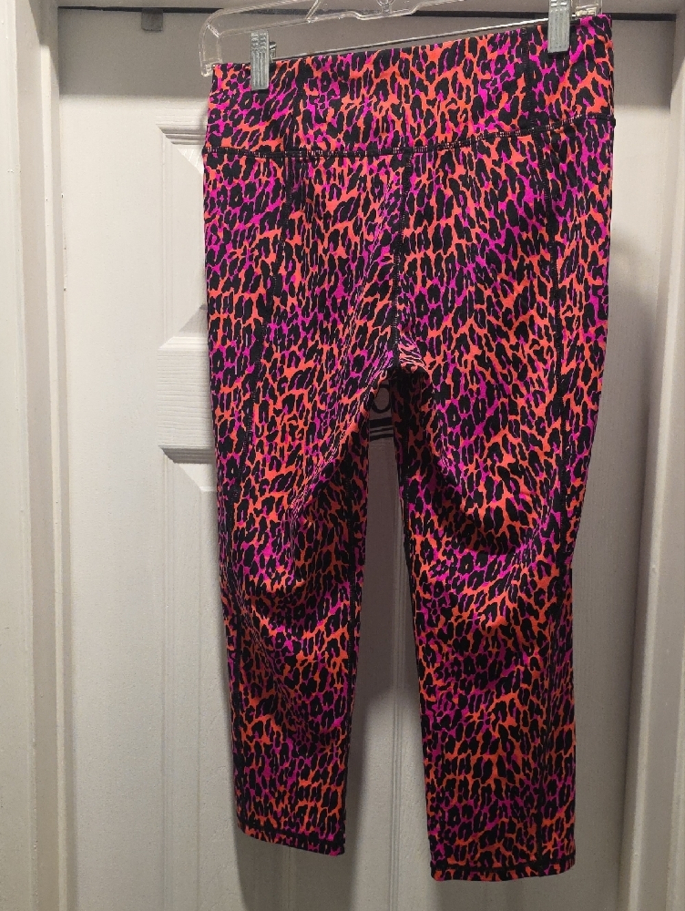 Women's High-Waist Pink & Orange Leopard Print Leggings - Picture 4 of 4